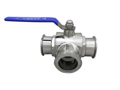 2.5" Tri Clamp with Three Way Ball Valve, Stainless Steel 304