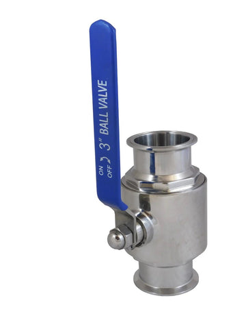 3" Ball Valve with 3" Tri Clamp Ferrules, Stainless Steel 304