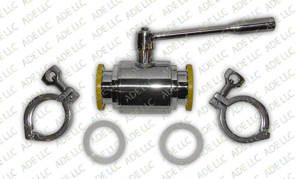 2" Ball Valve Kit with Silicone Gaskets and Tri Clamps Emerald Gold