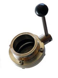 2" Bore Sanitary Butterfly Valve with 2" Tri Clamp Fittings and Pull Handle - Emerald Gold