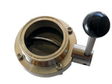2" Bore Sanitary Butterfly Valve with 2" Tri Clamp Fittings and Pull Handle - Emerald Gold