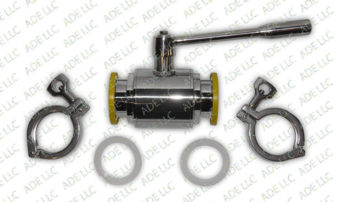 2" Ball Valve Kit with Silicone Gaskets and Tri Clamps
