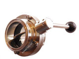 2" Bore Sanitary Butterfly Valve with 2" Tri Clamp Fittings and Pull Handle - Emerald Gold